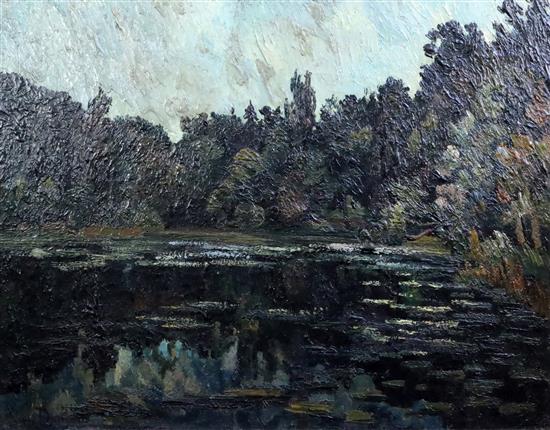 Pierre Dumont (French, 1884-1936) Woodland lake 29 x 36in.